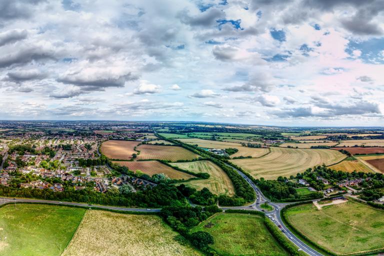 Aerial view of Writtle, village in Essex